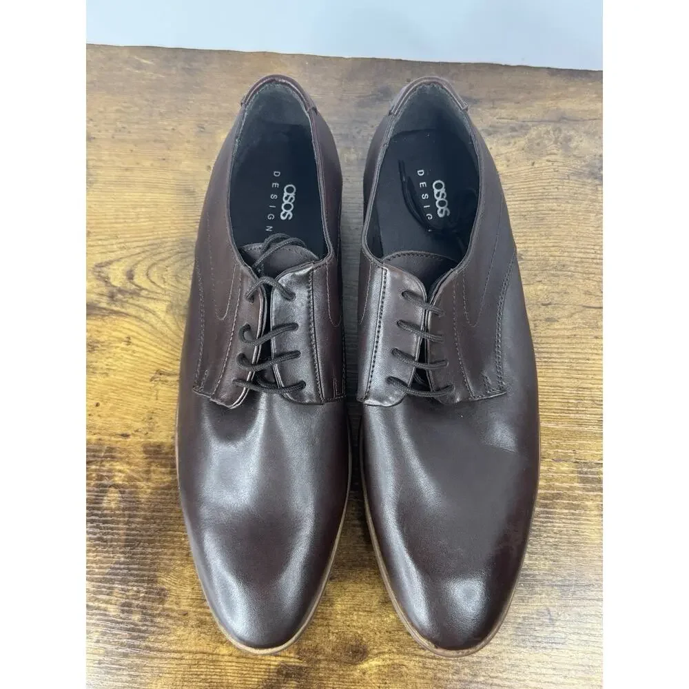 ASOS Design Men’s 11 Dark Brown Leather Derby Dress Shoes UK 10 EU 44